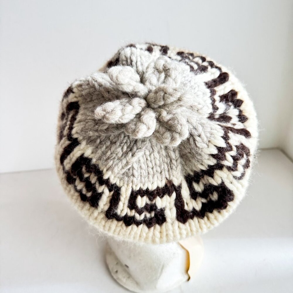 Vintage Hand Knit Wool Chunky Knit Beret Hat L - Picture 3 of 6